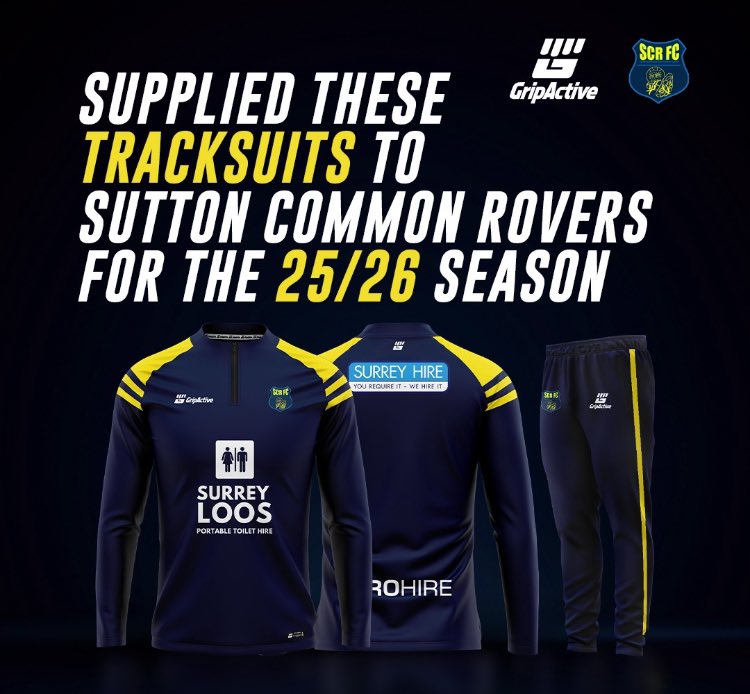 Sutton Common Rovers (@official_scrfc) on Twitter photo A big thank you goes to <a href="/surreyhire/">i pro hire ltd</a> <a href="/iprohire/">I Pro-hire</a> <a href="/surreyloos/">Surrey Loos</a> for our first team tracksuit sponsor for the 25/26 season 👌
Thanks to <a href="/GripActive/">GripActive Sports</a> for the smooth service ! A big thank you goes to <a href="/surreyhire/">i pro hire ltd</a> <a href="/iprohire/">I Pro-hire</a> <a href="/surreyloos/">Surrey Loos</a> for our first team tracksuit sponsor for the 25/26 season 👌
Thanks to <a href="/GripActive/">GripActive Sports</a> for the smooth service !