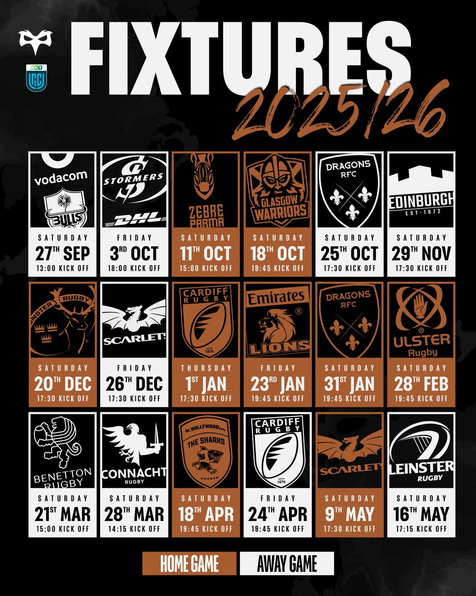 ospreys's tweet image. Our 25/26 @URCOfficial fixtures are now live!
🗺️ South Africa tour kicks off the action
1️⃣ Zebre Parma up first at home on Sat 11th October, KO 3pm
💥 Huge Welsh Derbies across the season
We're still on schedule to begin playing at St Helen's from December 2025; venues for our…