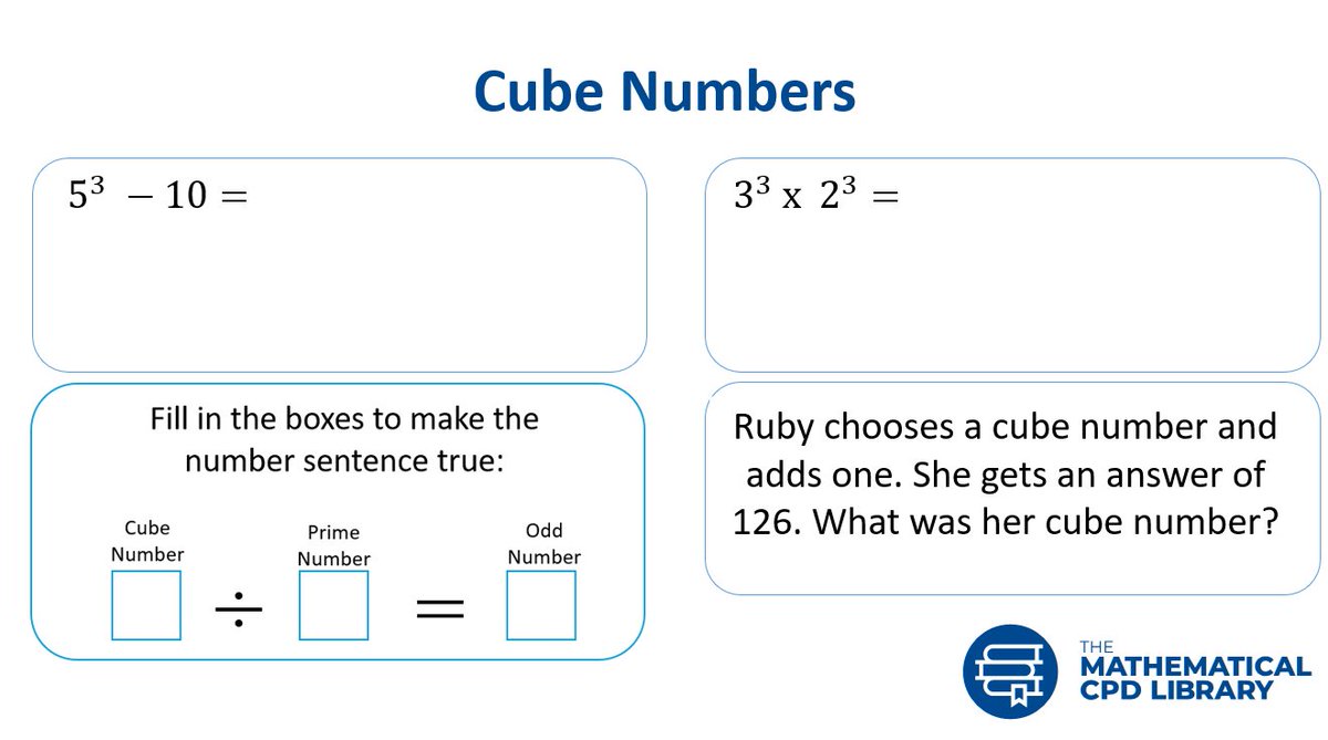 MathCPDLibrary's tweet image. We focus on developing subject knowledge in mathematics at all levels. Why not try some of our square and cube root resources with your students? #MondayVibes #Maths #KS2 #primarymaths