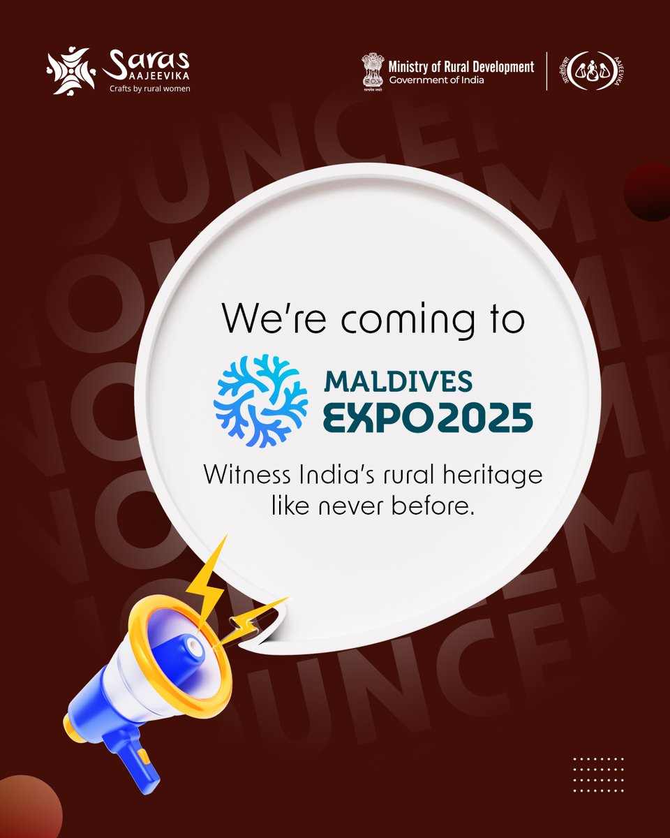 Saras Aajeevika (@esarasaajeevika) on Twitter photo We’re taking rural India to the world!
Catch Saras Aajeevika live at Maldives Expo 2025 with authentic ODOP crafts handmade by rural women of India.
#SarasAajeevika #MaldivesExpo2025 #ODOP #MakeInIndia #CraftsOfIndia #EmpoweringWomen
<a href="/MoRD_GoI/">Ministry of Rural Development, Government of India</a> <a href="/PemmasaniOnX/">Dr. Chandra Sekhar Pemmasani</a> We’re taking rural India to the world!
Catch Saras Aajeevika live at Maldives Expo 2025 with authentic ODOP crafts handmade by rural women of India.
#SarasAajeevika #MaldivesExpo2025 #ODOP #MakeInIndia #CraftsOfIndia #EmpoweringWomen
<a href="/MoRD_GoI/">Ministry of Rural Development, Government of India</a> <a href="/PemmasaniOnX/">Dr. Chandra Sekhar Pemmasani</a>