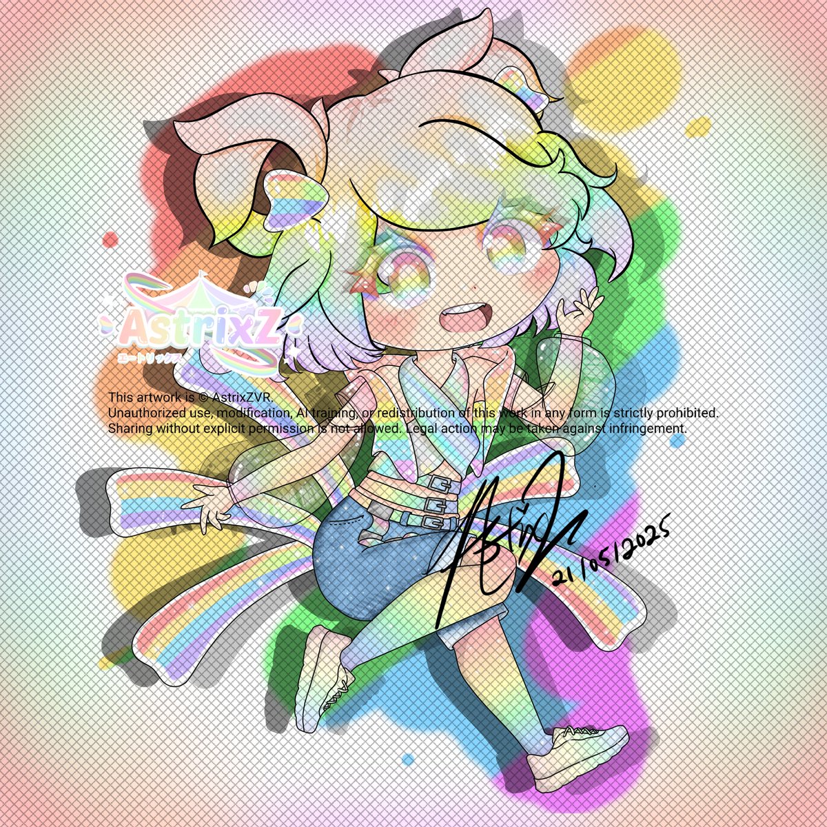 AstrixZVR's tweet photo. [ ILLUSTRATION ]
Illustrated by Me. 🌈
I still have a very big fear of posting my illustrations online after getting it all stolen &amp; traced in the past, but I made a chibi version of myself for a project you will all see real soon. ✨️

🎨 #artrixz 
#VTuber #VketAmbassador https://t.co/UzEGMKZTOb