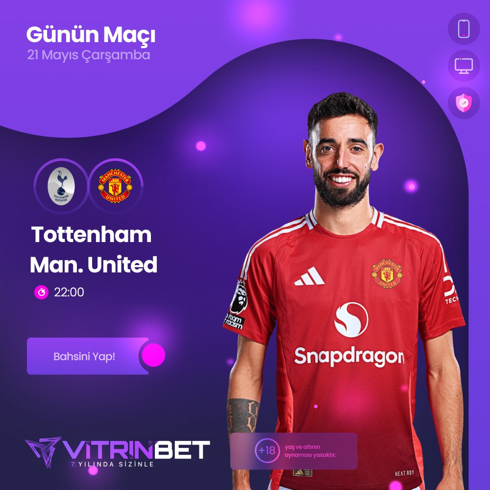 📣 Skorunu bil, ödülü kap!
⚽ Tottenham vs Manchester United
📅 21.05.2025 ⏰ 22:00
🎯 Tahminini yap, 3.000₺ ödülden eşit pay kazan!

Katılım sadece Telegram’da → t.me/vitrinbet

#SkorTahmini #Tottenham #ManUtd #VitrinBET