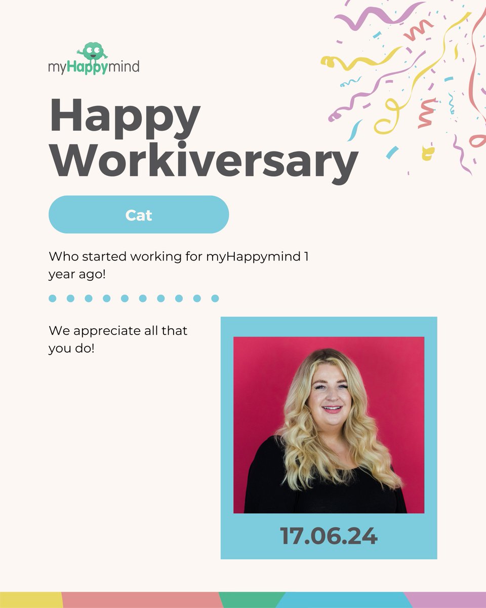 Happy Workiversary, Cat! 🎉 We are so incredibly grateful to have you as part of the myHappymind family. 💛

💬We asked Cat what one of her biggest highlights was since joining the team...

Cat's highlight has been helping to create resources for schools and hearing all about the