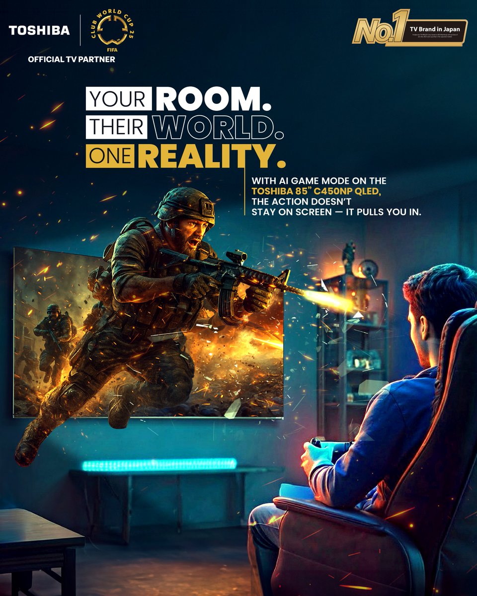 ToshibaTV_India's tweet photo. Game smarter, not harder!
The Toshiba 85” C450NP QLED TV with AI Gaming Mode brings speed, smarts, and smoothness to every match.
#ToshibaQLED #AIFrTheWin #GameModeOn #ZeroLagZone #No1inJapan
(Gaming TV, AI Gaming, QLED, Immersive Gaming) https://t.co/OZi4leFvj6