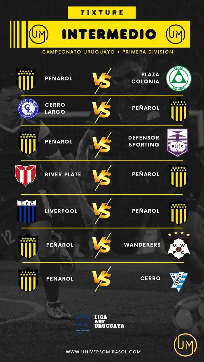 #Intermedio
Fecha 1️⃣
Sábado 24
⌚17.30
🏟 Campeón del Siglo 

<a href="/OficialCAP/">PEÑAROL</a> 🆚️ <a href="/PlazaColonia/">Club Plaza Colonia</a> 

<a href="/Solchihernandez/">solcita</a> <a href="/madeinchinaa16/">Lulita✨</a> <a href="/FeFeElOriginal/">FefeTheOriginal</a> <a href="/DjDamianSilva/">Dj Damian Silva</a> <a href="/WilsonMendez86/">Wilson Méndez</a> <a href="/universomirasol/">𝙐𝙉𝙄𝙑𝙀𝙍𝙎𝙊 𝙈𝙄𝙍𝘼𝙎𝙊𝙇</a> <a href="/_MundoCarbonero/">MUNDO CARBONERO➡3🏆🏆🏆◀5🏆🏆🏆🏆🏆➡54⭐➡2 Super🏆</a>