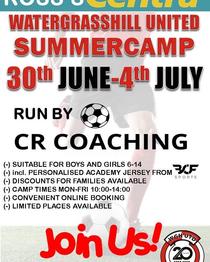 Registration for our annual Ross Centre Summercamp (june 30th -July 4th) is now open. Online registration on watergrasshillunited.clubforce.com. All participants receive a personalized BofSports jersey (make sure to sign up before June 1st) and a Ross's Centra voucher.