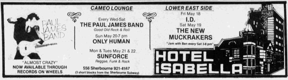 Today in 1984 - Sunforce play The Hotel Isabella Cameo Lounge. 1st of 2 nights. #reggae #Toronto