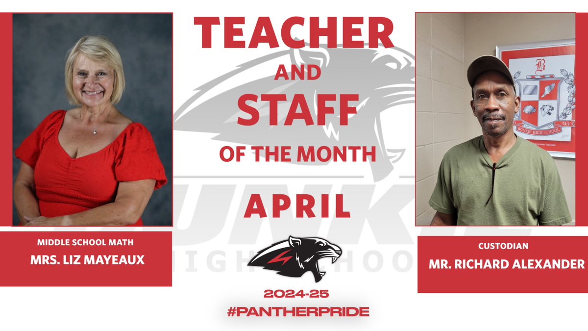 Congratulations to our Teacher and Staff of the Month! We appreciate everything you do for Bunkie High! 
#PantherPride #PantherPath