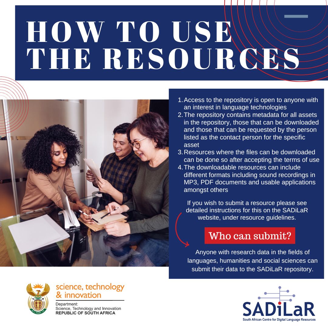 SADiLaR_ZA's tweet image. Access and use our resources in just a few simple steps!

#LanguageResources #DigitalHumanities
