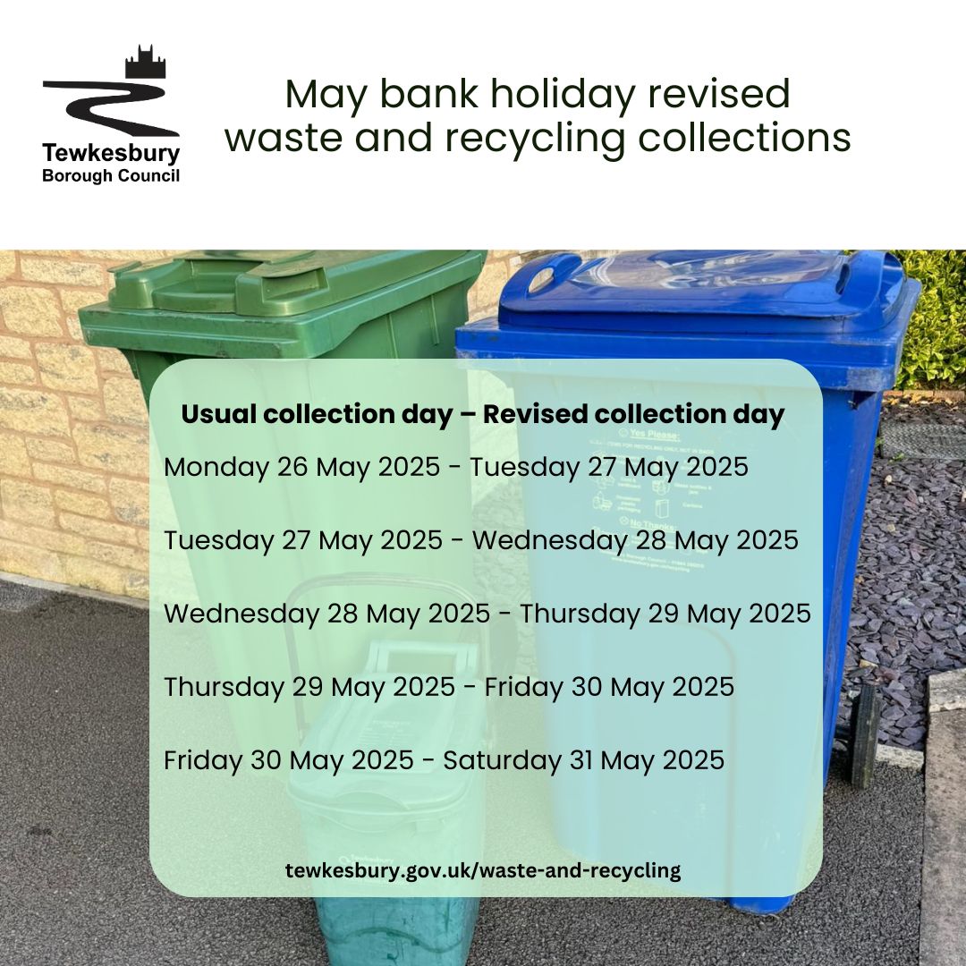 This bank holiday Monday, 26 May will see catch up waste and recycling collections made from Tuesday, 27 May through to Saturday, 31 May.

Anyone who is unsure of their collection day can find out by visiting orlo.uk/kUbgk 

To read more orlo.uk/gtAQz