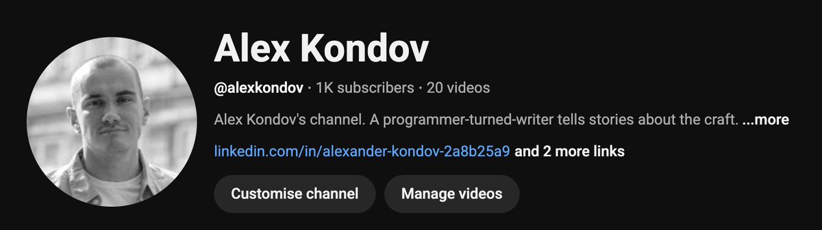 Alex Kondov (@alexanderkondov) on Twitter photo Crossed 1K on YouTube! Crossed 1K on YouTube!