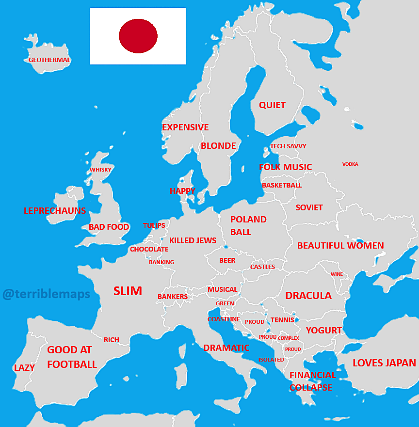 TerribleMaps's tweet photo. Japanese stereotypes of Europe https://t.co/5pGBaEFcK1