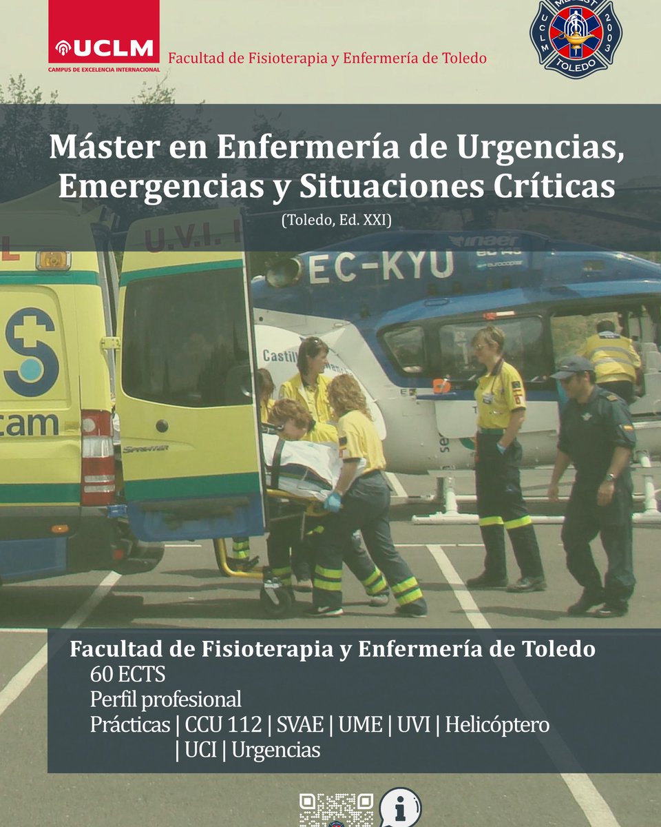 ¡Preinscripciones abiertas!
📅 Ya puedes hacer la preinscripción en la XXI edición del Máster en Enfermería de Urgencias, Emergencias y Situaciones Críticas de Toledo
📌 Todo el proceso se realiza online. ¿Dudas? blog.uclm.es/tp-meuesct/pre…
#EnfermeríaDeUrgencias #FormaciónSanitaria