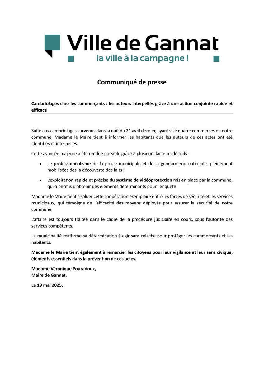 Il y a 11 ans en équipant la commune de cameras j ai tout entendu des oppositions. Aujourd hui à Gannat comme ailleurs la videoprotection est une aide indispensable pour nos agents nationaux et municipaux. Aux critiques populistes nous on travaille. La sécurité 1ere des libertés.