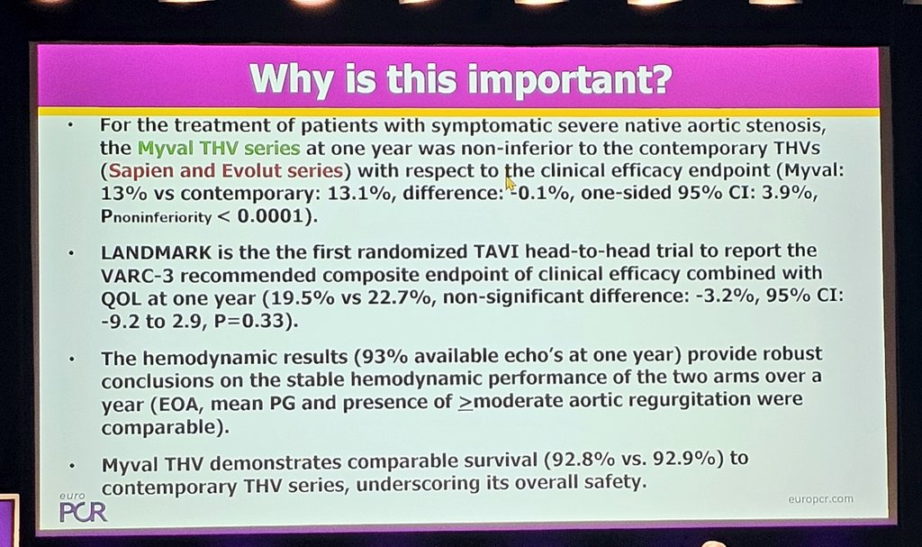assiri99's tweet photo. The Landmark RCT - One-year results #MyVal #EuroPCR @PCRonline
MyVal demonstrates comparable outcomes, including but not limited to survival, at 1 year as compared to contemporary valves https://t.co/wPegAGSYEm