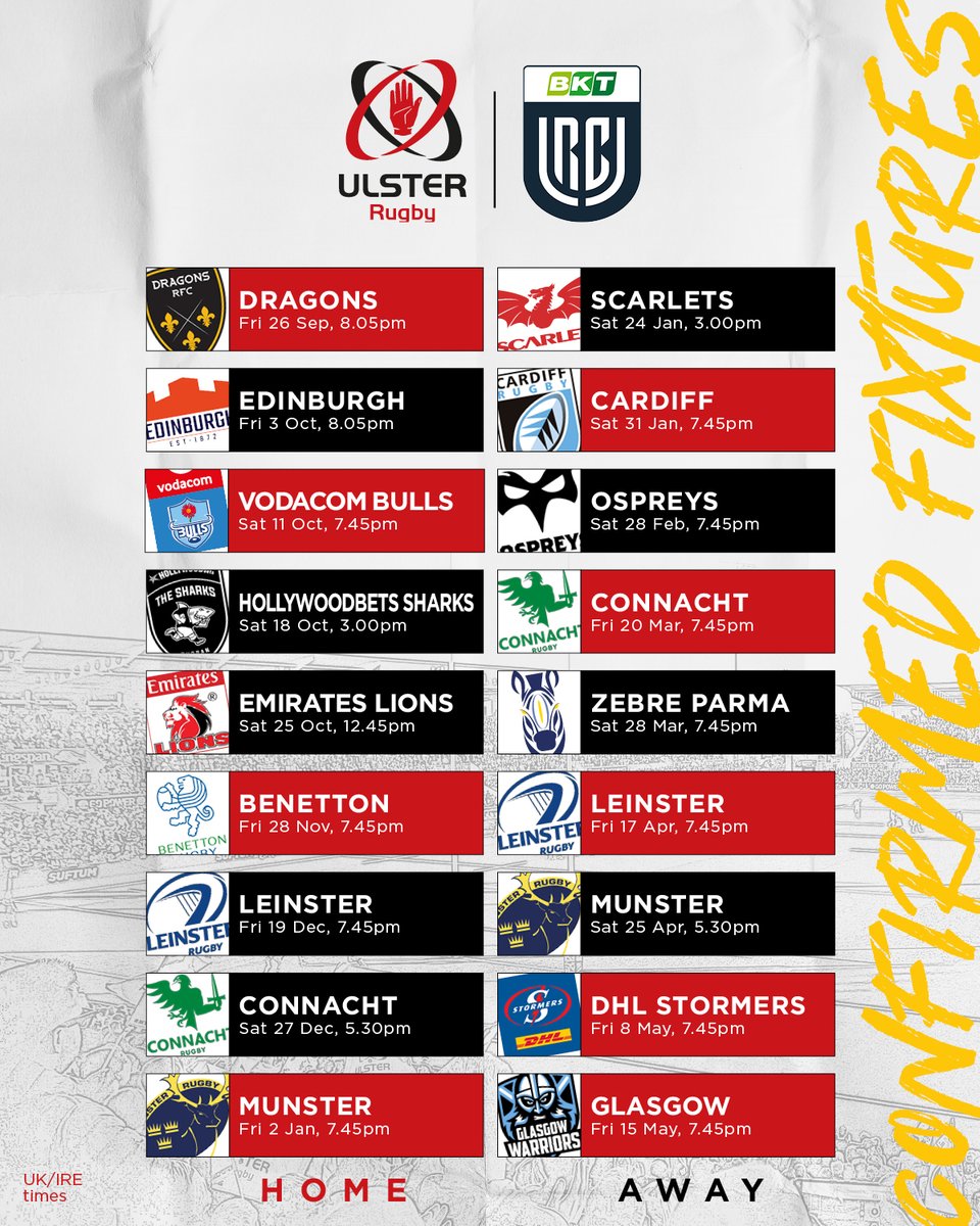Our 2025/26 URC fixtures are locked in! 🔒 

Read more 👉 ulster.rugby/content/ulster…