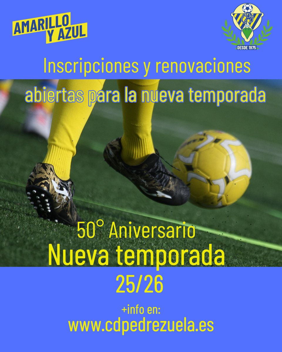 Ya hemos abierto las inscripciones y renovaciones para la nueva temporada, la de nuestro 50 aniversario
¡Contamos contigo en la temporada 50!

+ Info en:
💻 cdpedrezuela.es
📧administracion@cdpedrezuela.es
📲 650858696