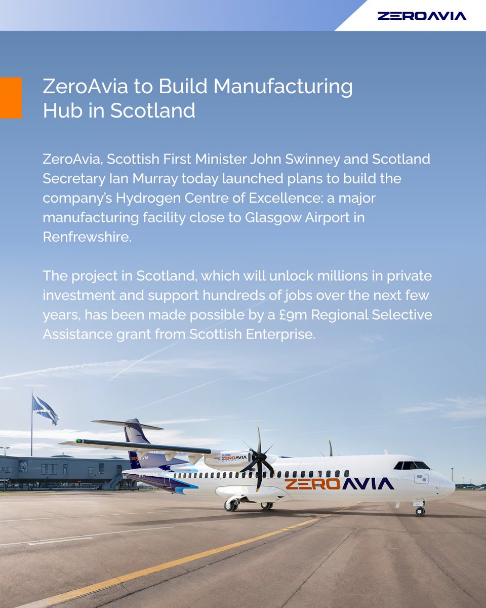 ZeroAvia (@zeroavia) on Twitter photo Major news in Scotland! We're building a new Hydrogen Centre of Excellence near Glasgow to drive key manufacturing and testing operations for our H2-electric powertrains and fuel cells. Read here: eu1.hubs.ly/H0khNQf0 Major news in Scotland! We're building a new Hydrogen Centre of Excellence near Glasgow to drive key manufacturing and testing operations for our H2-electric powertrains and fuel cells. Read here: eu1.hubs.ly/H0khNQf0