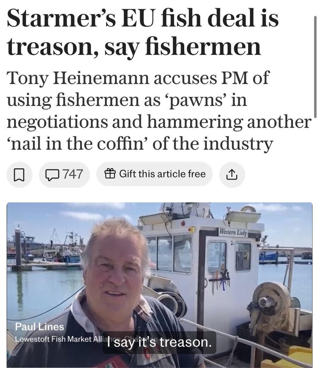 “Keir Starmer's EU fish deal is treason, say fishermen.”