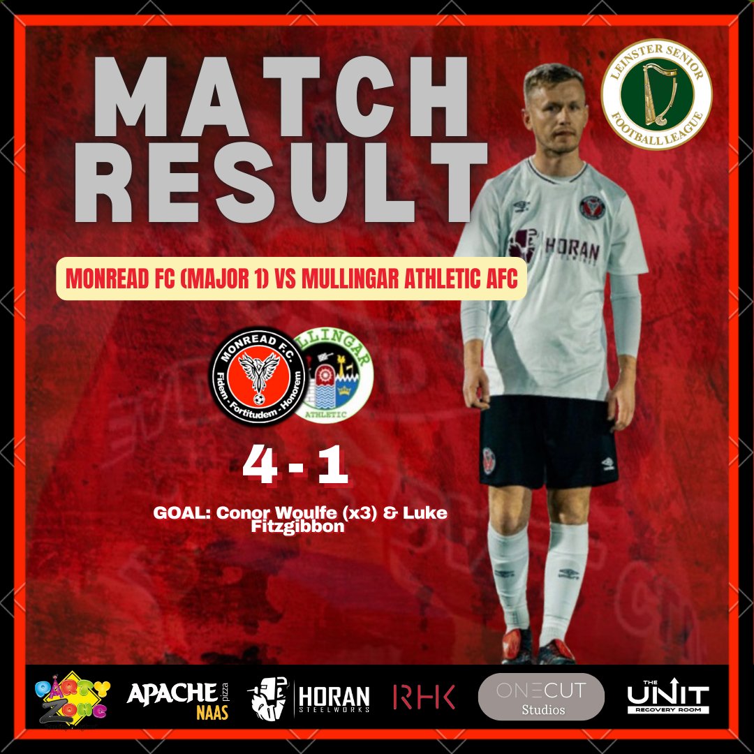 Monread FC (@monread_fc) on Twitter photo A brilliant away win for our <a href="/LSLLeague/">Leinster Senior League</a> Major 1 Sunday side last night all but confirms promotion to Major Sunday for next season! A massive congratulations to the squad and management team of Paul Kelly, Keith Burns & Shane Smyth.
Well done boys!⚽️🔴⚫️ A brilliant away win for our <a href="/LSLLeague/">Leinster Senior League</a> Major 1 Sunday side last night all but confirms promotion to Major Sunday for next season! A massive congratulations to the squad and management team of Paul Kelly, Keith Burns & Shane Smyth.
Well done boys!⚽️🔴⚫️