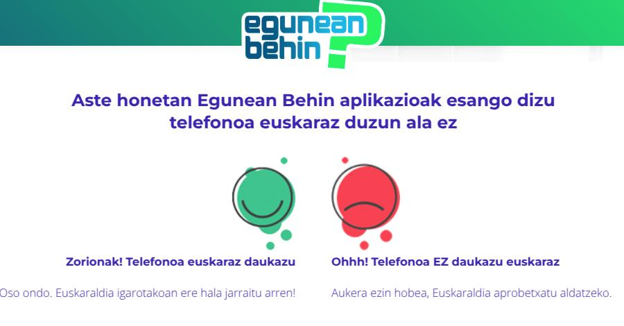 Egunean Behin (@eguneanbehin) on Twitter photo Nola doa telefonoa euskaratzearena? <a href="/Euskaraldia/">EUSKARALDIA</a> ren motiboarekin martxan jarri dugun ekimen honekin zerikusia duten galderaren bat egokitu daiteke gaur jokoan, adi! eta aurpegi gorria ikusten duzuenok, euskaratu mugikorra! Hemen nola: labur.eus/mugibizi Nola doa telefonoa euskaratzearena? <a href="/Euskaraldia/">EUSKARALDIA</a> ren motiboarekin martxan jarri dugun ekimen honekin zerikusia duten galderaren bat egokitu daiteke gaur jokoan, adi! eta aurpegi gorria ikusten duzuenok, euskaratu mugikorra! Hemen nola: labur.eus/mugibizi