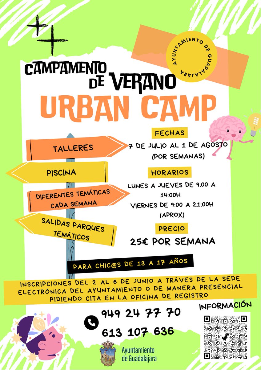infojuvenil_GU's tweet photo. Empezamos con las inscripciones del URBAN CAMP🤹‍♂️⛺️
Para chic@s de 13 a 17 años. 
📝Inscripciones del 2 al 6 de junio a través de la sede electrónica del ayuntamiento o de manera presencial pidiendo cita en la oficina de registro. 
https://t.co/ph38YSTV2x https://t.co/zeNVWiMcmV