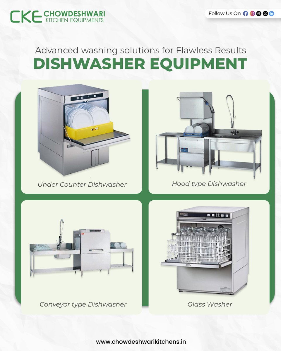 cke2024's tweet image. Deliver unmatched cleanliness with high-performance dishwasher equipment.

Designed for speed, hygiene, and durability—ideal for busy commercial kitchens.

📞Call: +91 99003 43981
🔗Visit: chowdeshwarikitchens.in

#chowdeshwarikitchen #dishwasherequipment #dishwashermachine