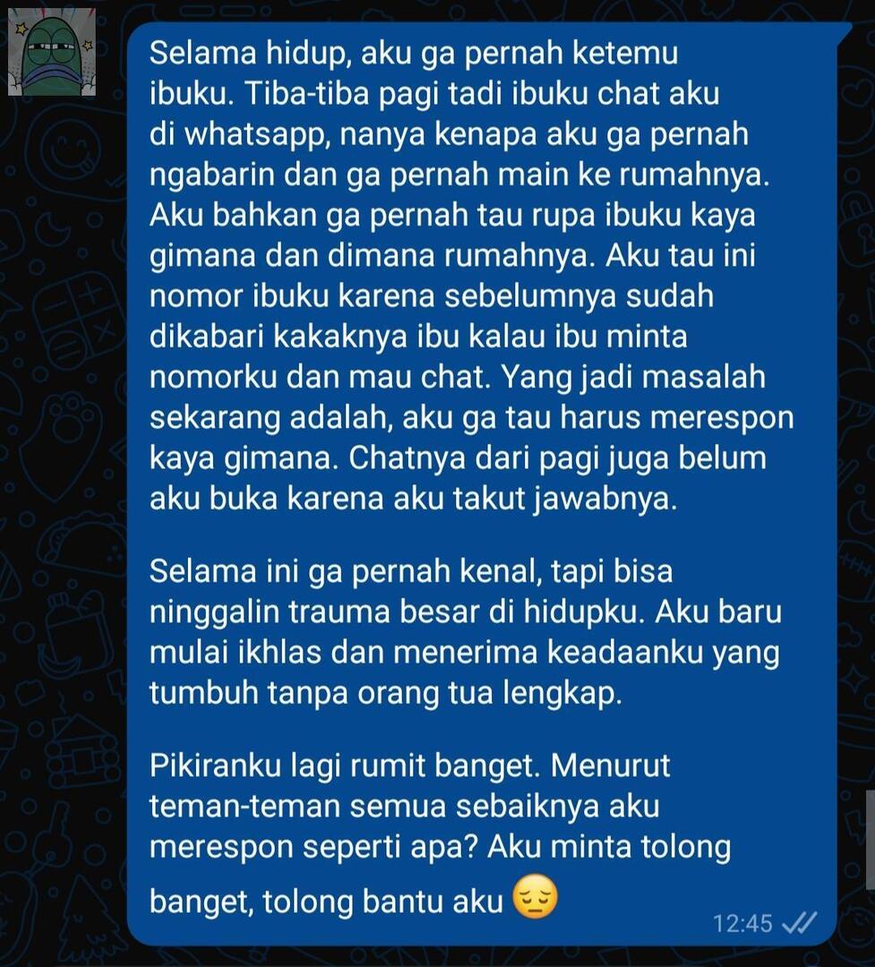 💚 Ibu ninggalin aku dari bayi sampai sekarang aku udah dewasa. Aku ga tau harus respon kaya gimana 😭