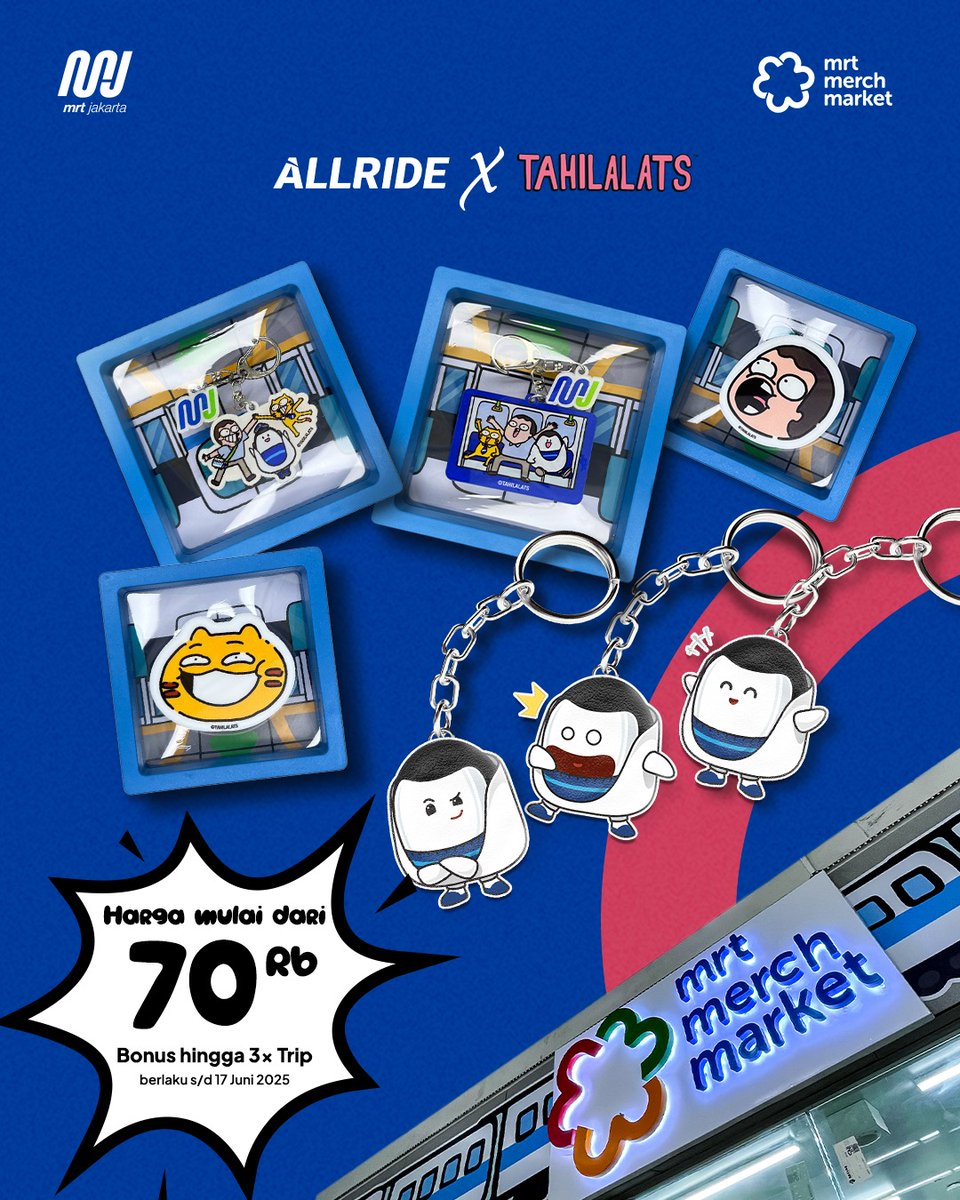 mrtjakarta's tweet image. Sekarang #PastiBisa beli kuota trip ALLRIDE Charm di Stasiun MRT Jakarta!

Kabar gembira buat kamu Teman MRT yang sudah memiliki ALLRIDE Charm karena kamu sudah bisa melakukan pembelian kuota trip ALLRIDE Charm di Stasiun Lebak Bulus, Blok M BCA, Dukuh Atas BNI, dan Bundaran HI