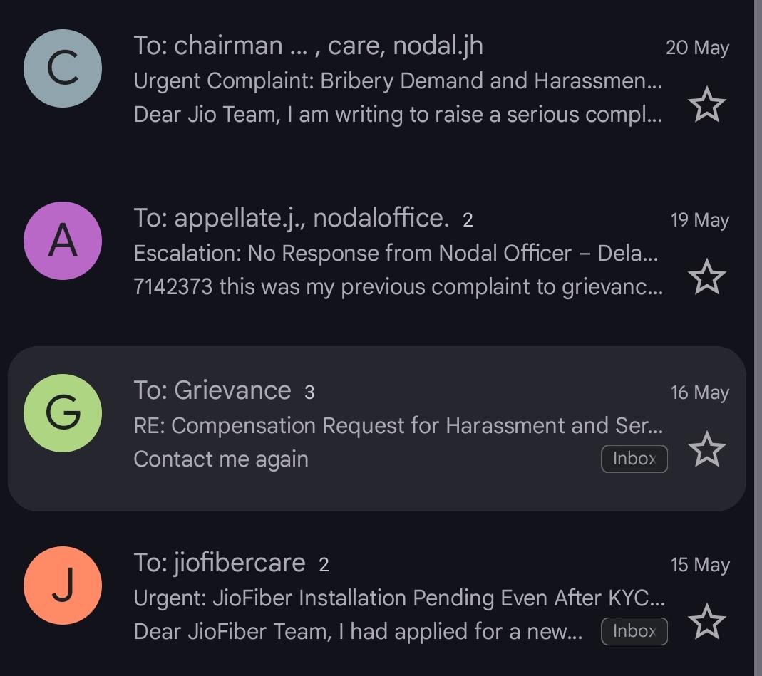 imsastri's tweet photo. @JioCare @reliancejio @DoT_India @TRAI @ConsumerVoiceIn @GoI_MeitY No responses of any of the mails since 15th may 
@JioCare @reliancegroup @reliancejio https://t.co/qYDAZlW5FT