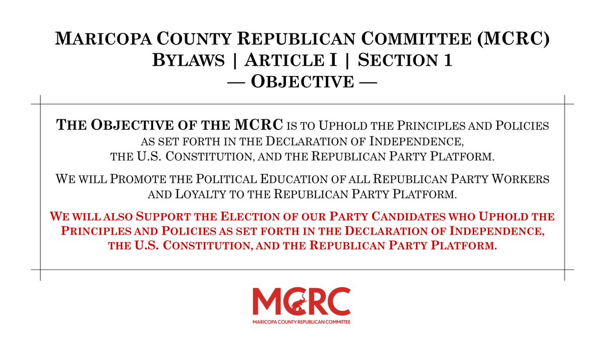 MaricopaGOP's tweet image. The Objective for the Precinct Committeemen (PCs) of the MCRC:
"Uphold the principles and policies as set forth in the Declaration of Independence, U.S. Constitution, and Republican Party Platform."
#MCRC #MaricopaCounty #AZ #Republican #GOP
#BeAPC #BackToBasics #Principles