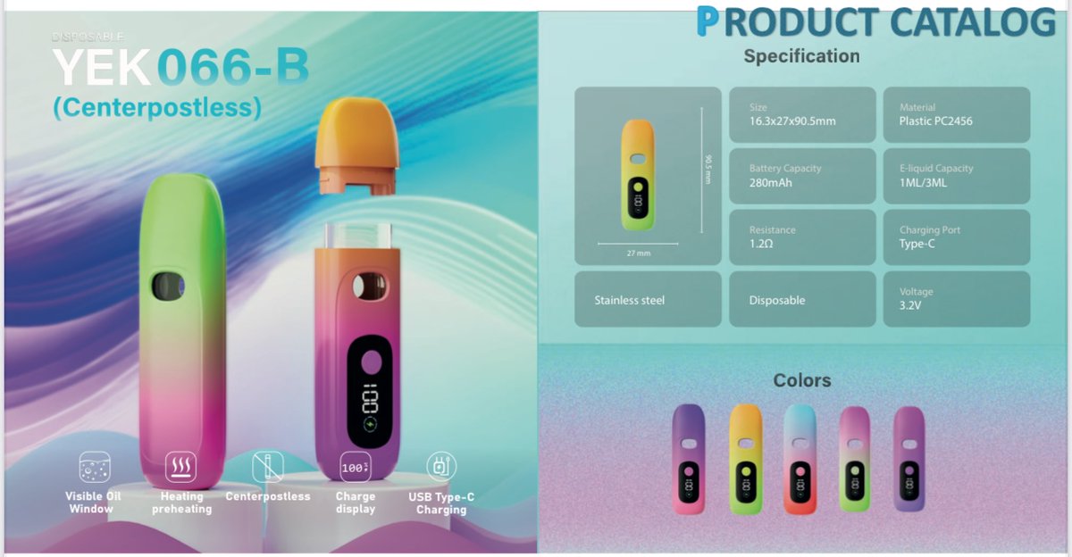 Level up your vape game with the YEK066-B! Centerpostless, fast-charging, vibrant colors, and preheating function. Designed for smooth performance and style.

#VapeInnovation #YEKVape #VapeStyle #CenterpostlessVape #VapeDealer #TechMeetsVape