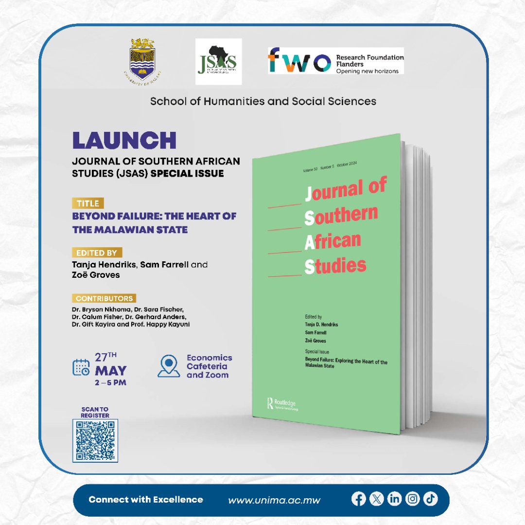 Tanja Hendriks (@tanjadhendriks) on Twitter photo Feel welcome to join us online or in person at <a href="/unima_official/">University of Malawi (UNIMA)</a> for the Launch of the Special Issue on #BeyondFailure: exploring the #heart of the #Malawian state on 27 May! With <a href="/JSAS_Editors/">Journal of Southern African Studies</a> <a href="/UNIMA_CSR/">Centre for Social Research (CSR), UNIMA</a> <a href="/SaraE_Fischer/">Sara Elisa Fischer, PhD, @saraefischer.bsky.social</a> <a href="/FSW_KULEUVEN/">Sociale Wetenschappen - Social Sciences KU Leuven</a> <a href="/africanstudies/">CAS Edinburgh</a> <a href="/HappyKayuni/">Happy Kayuni</a> <a href="/GerhardAnders/">Gerhard Anders</a> Feel welcome to join us online or in person at <a href="/unima_official/">University of Malawi (UNIMA)</a> for the Launch of the Special Issue on #BeyondFailure: exploring the #heart of the #Malawian state on 27 May! With <a href="/JSAS_Editors/">Journal of Southern African Studies</a> <a href="/UNIMA_CSR/">Centre for Social Research (CSR), UNIMA</a> <a href="/SaraE_Fischer/">Sara Elisa Fischer, PhD, @saraefischer.bsky.social</a> <a href="/FSW_KULEUVEN/">Sociale Wetenschappen - Social Sciences KU Leuven</a> <a href="/africanstudies/">CAS Edinburgh</a> <a href="/HappyKayuni/">Happy Kayuni</a> <a href="/GerhardAnders/">Gerhard Anders</a>