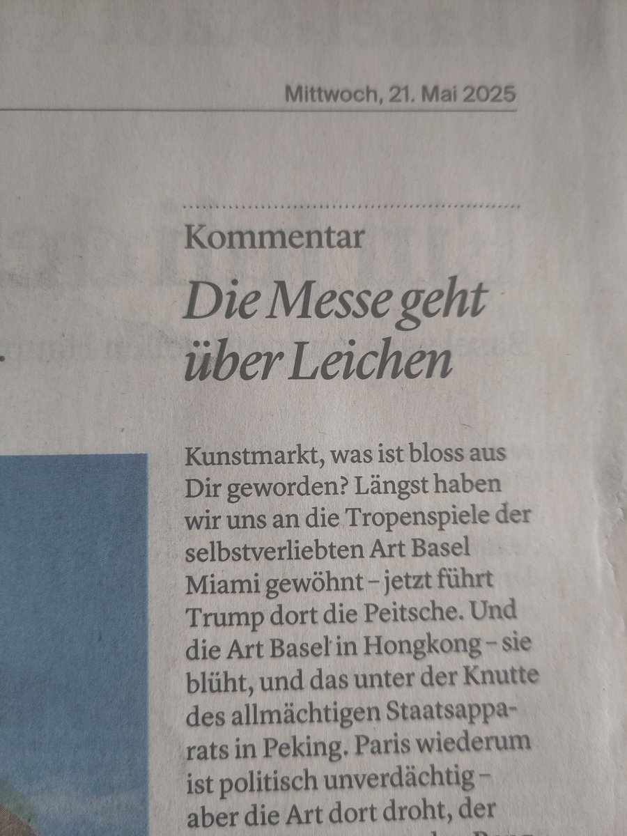"Die Messe geht über Leichen" kommentiert P. Marcolli <a href="/bzBasel/">bzBasel</a> das Vorgehen der #MCHGroup mit der #Artbasel in Katar. Welche Rolle spielen die Kantinsdelegierten <a href="/RaphaelWyniger/">Raphael Wyniger</a> und Dagmar Kamber #basel