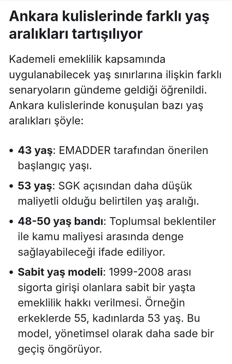 1 haber daha çıktı. Emadder'in tablosu için bastirmaliyiz.

Diğer senaryolar adaletsizliği bitirmiyor. 

50'den başlayan kademe ya da 55 yaş sabit modelini kabul etmiyoruz. 

#TekYolKademe