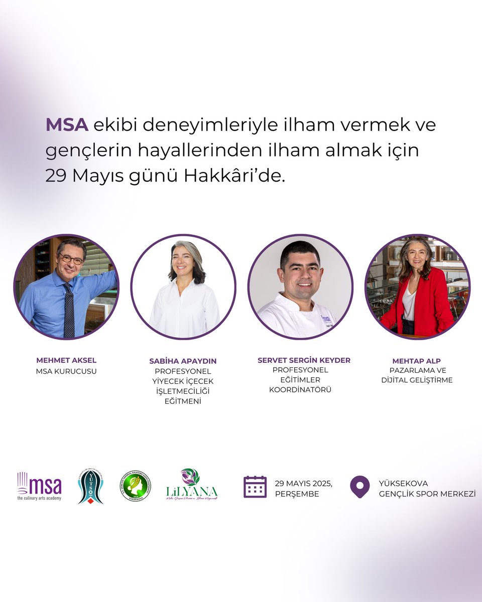 📣MSA(Mutfak Sanatları Akademisi) Hakkâri’de!

📌<a href="/yuksekovatso/">YÜTSO</a> , Lilyana Koop işbirliği ile, MSA ekibini, deneyimleriyle ilham vermek ve gençlerin hayallerinden ilham almak için 29 Mayıs’ta meslek liseleri öğrencileri ile buluşturuyoruz. Sizleri de bekleriz. #mutfaksanatları