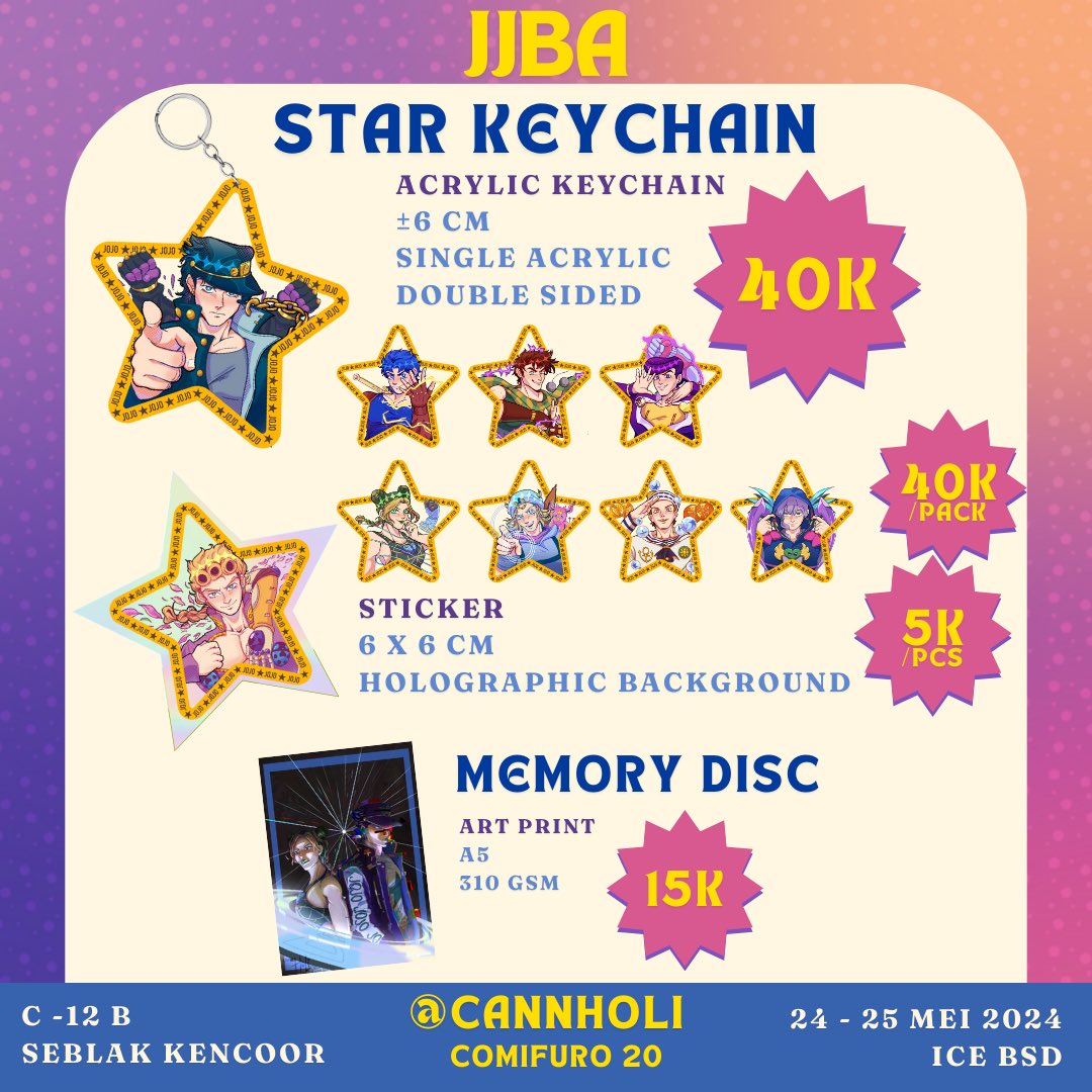 [❤️ and 🔁 are appreciated!]
Finally my #CFXX OTS catalogue is here!!

📌 ICE BSD, 24-25 May
🐮 Booth C-12 B Seblak Kencoor
🌟 One Piece, JJBA (Jojo’s Bizarre Adventure), Stardew Valley, IWTV (Interview With the Vampire)

Come and visit us, see you there!
#CFXXcatalogue 

(1/2)