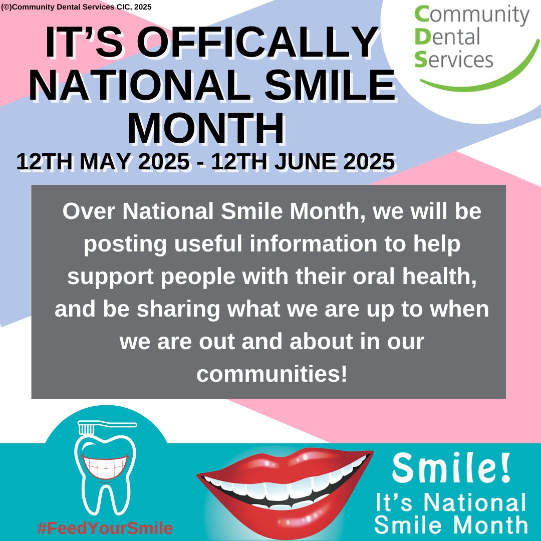 It's National Smile Month, and it's time to #FeedYourSmile 👄🦷

What you eat and drink has a huge impact on your oral health. For the coming weeks, <a href="/CDS_CIC/">CDS CIC</a> will be sharing top tips and some useful information to help support oral health for yourself/others...

<a href="/dentalhealthorg/">Oral Health Foundation</a>
