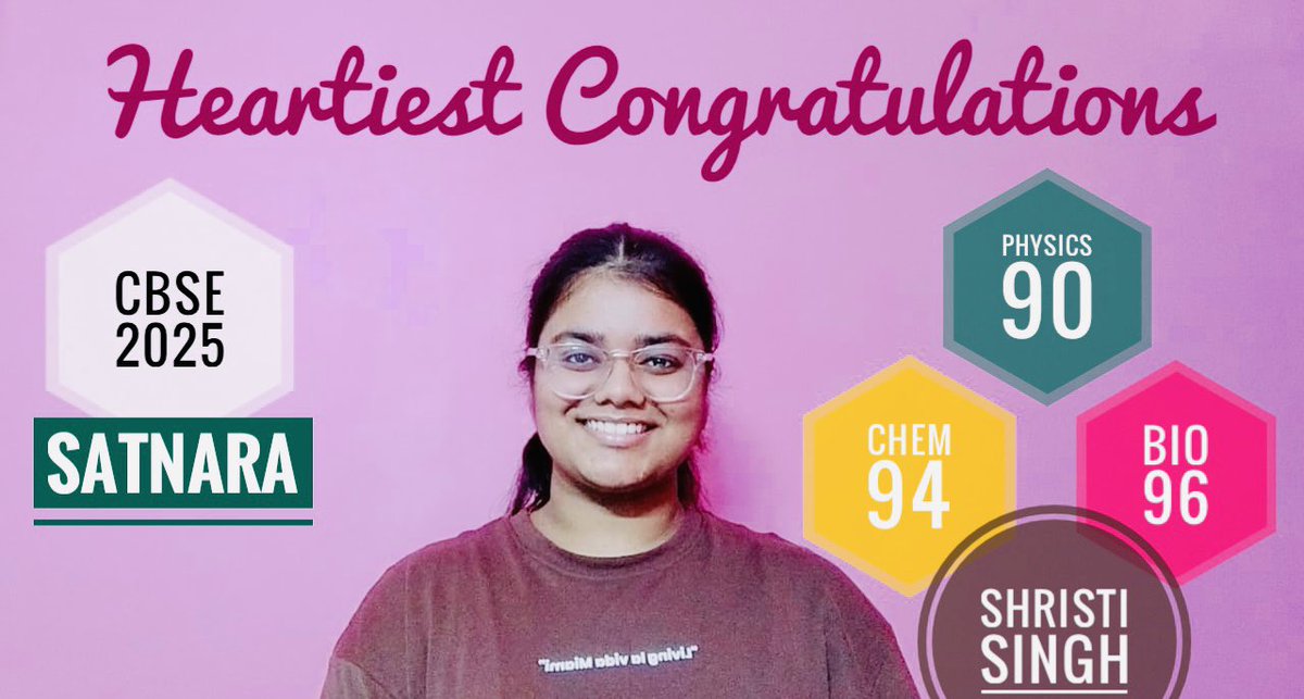 SatnaraAcademy's tweet image. Meet Shristi Singh #cbsetopper #CBSE2025
Physics- 90, Chem- 94, Bio- 96

Satnara IIT AIIMS Academy is the Best Coaching Institute in Mayur Vihar, East Delhi for IIT JEE Mains Advanced NEET CUET CBSE SAT Olympiads BITSAT Preparations 📖 📚 🎯 

#BestIITJEECoachingInDelhiNCR