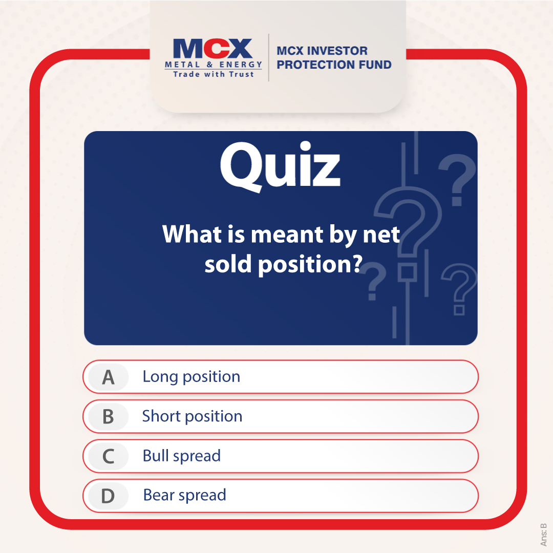 MCX IPF Presents: Test your Knowledge— Stay Informed, stay safe!

#quizoftheday #quiztime #quiz #commoditymarkets #hedging #riskmanagement #derivatives #awareness #options #futures #trading