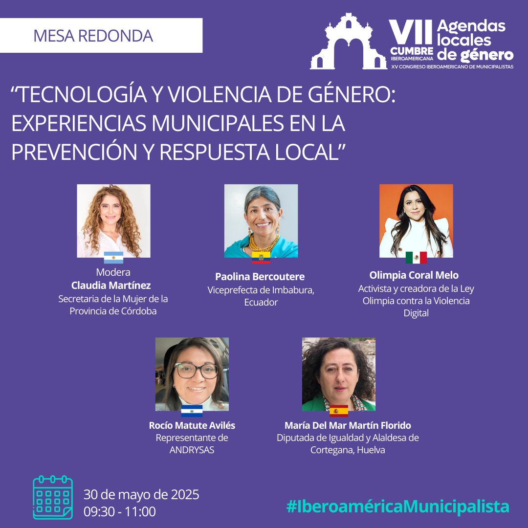 Potente‼️
📲 Mesa redonda TECNOLOGÍA Y VIOLENCIA DE GÉNERO: EXPERIENCIAS MUNICIPALES EN LA PREVENCIÓN Y RESPUESTA LOCAL 

🗓️ 30 mayo #Cumbre #Congreso #UIM #Zapopan

Referentes de El Salvador, Argentina, Ecuador, México y España

go.uimunici.org/vzffoa
#IberoaméricaMunicipalista