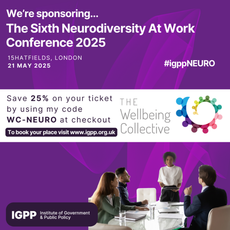 We're at the #igppNEURO Conference today! 🎉
Come find us at The Wellbeing Collective stand 💬

🎤 Catch Amy Hobson at 11:25am
👉 Micro coaching &amp; personal development for inclusion

🧠 Let’s talk coaching &amp; change
<a href="/IGPP_/">Institute of Government & Public Policy</a> @igppuk #Neurodiversity #Leadership #TWBC