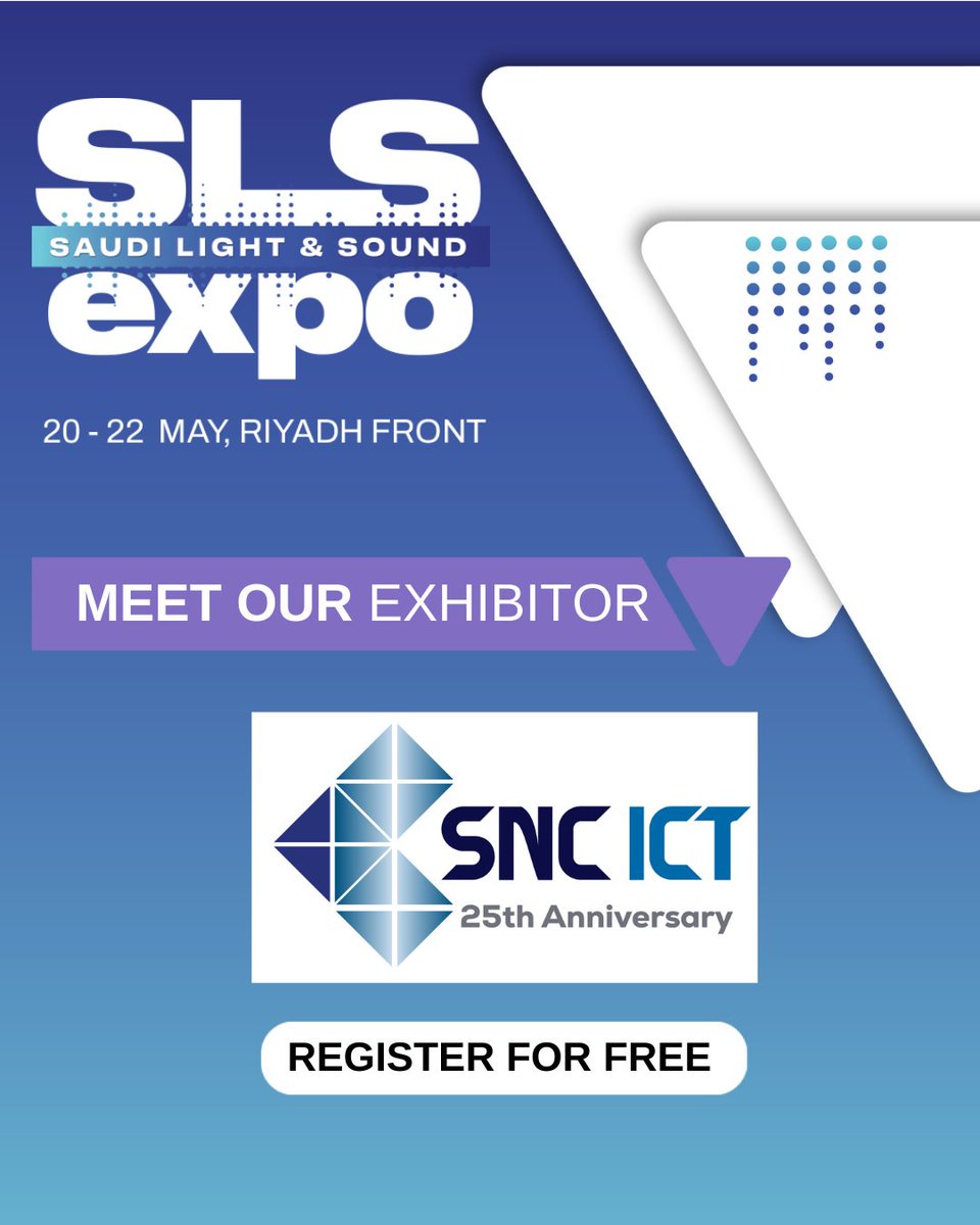 We’re thrilled to welcome <a href="/sncict/">SNC ICT</a> to #SLSEXPO! 🇸🇦

A trusted name in low-current solutions, SNC ICT delivers cutting-edge AV, lighting, IT infrastructure, data centers, and smart building systems—designed for safety, efficiency &amp; innovation.

📍 Riyadh Front | 📅 20–22 May
🆓