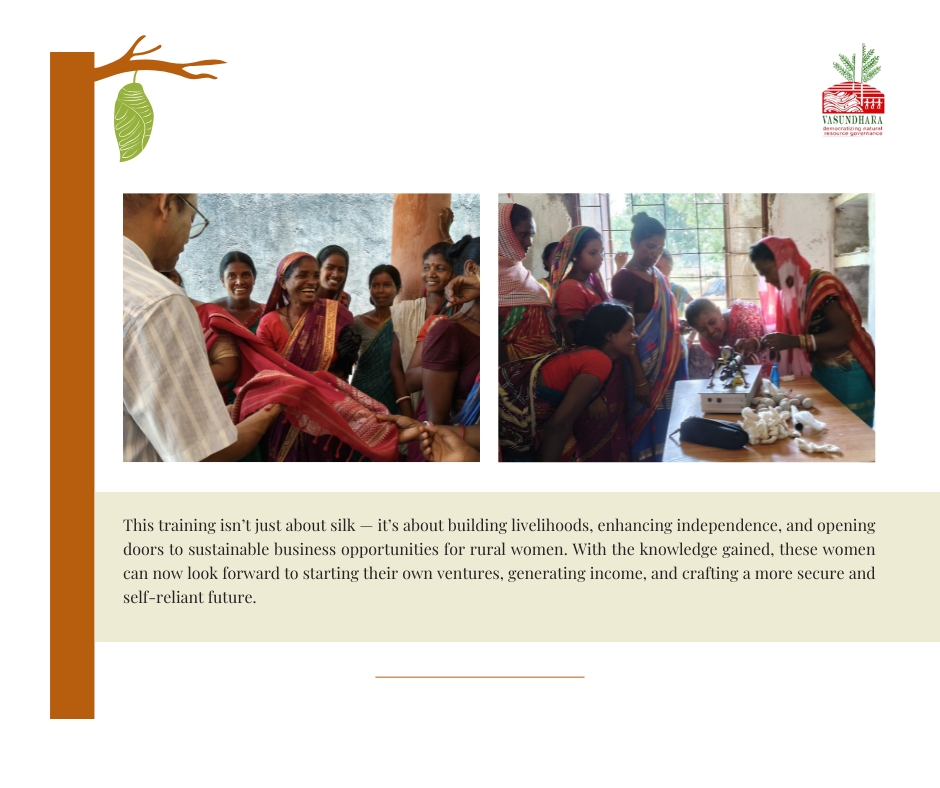 Empowering Rural Women Through Silk Training in Sunaposi Village in Mayurbhanj District. 
#WomenEmpowerment #RuralDevelopment #SilkTraining #TasarSilk #EriSilk #LivelihoodOpportunities #SkillDevelopment #SocialImpact #Vasundhara #NationalInnovationFoundation #Entrepreneurship