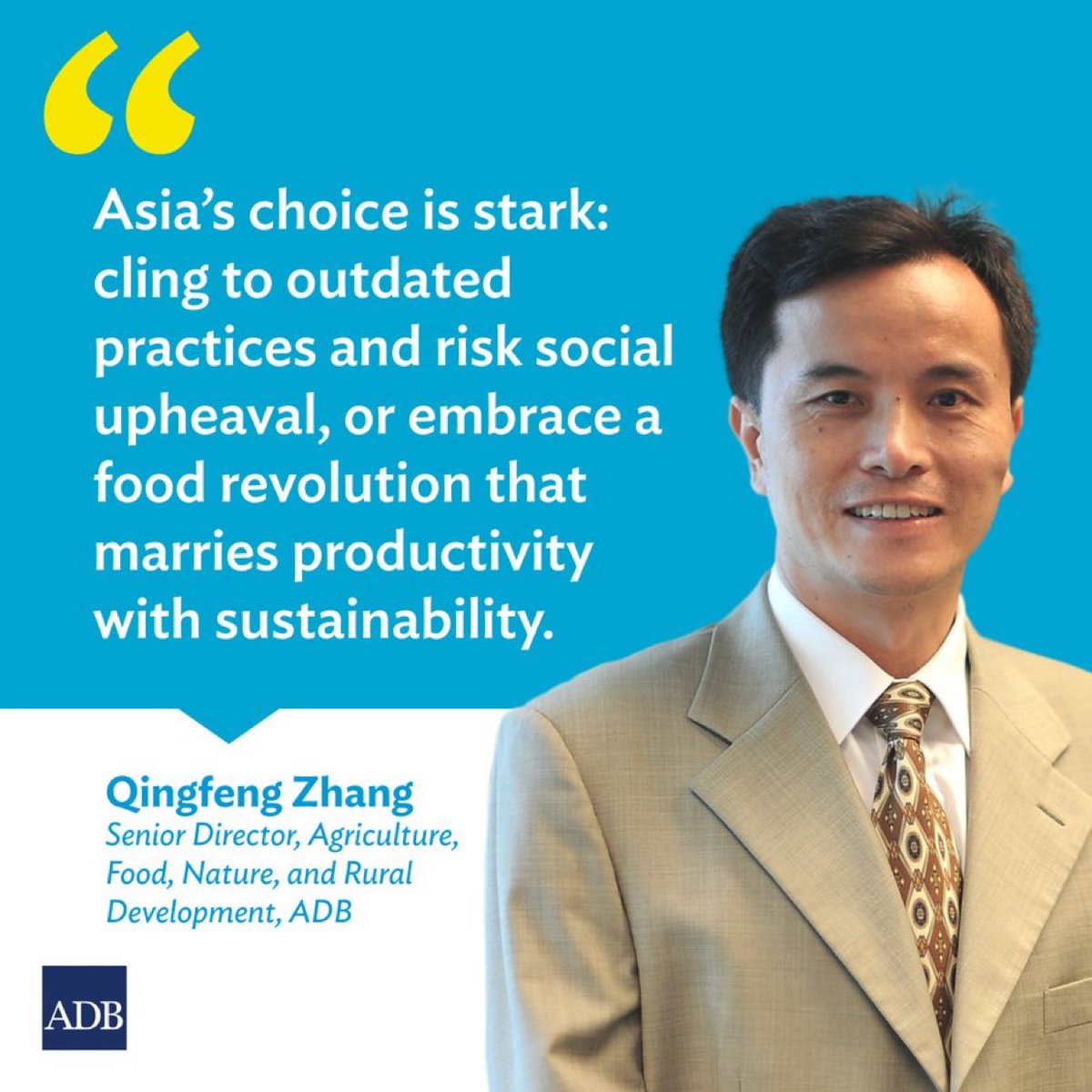 ADB_HQ's tweet photo. Asia and the Pacific’s agrifood systems employ 40% of the workforce, but the region is still home to over half the world’s undernourished.

It’s time to transform food systems, modernize farms, and empower smallholders to turn hunger into history: https://t.co/vbYnPOX9Zg https://t.co/4oUM3bnl06
