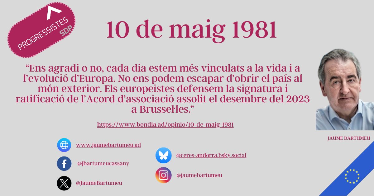 Progressistes-SDP (@sdp_ad) on Twitter photo 🇦🇩🇫🇷Recordem amb emoció la figura del Copríncep F. Mitterrand, un home clau que ens va obrir les portes del futur.
🤝Construïm el nostre futur europeu amb visió, compromís i personalitat.
🇦🇩🇪🇺Europa és el camí de responsabilitat compartida.
bondia.ad/opinio/10-de-m… 🇦🇩🇫🇷Recordem amb emoció la figura del Copríncep F. Mitterrand, un home clau que ens va obrir les portes del futur.
🤝Construïm el nostre futur europeu amb visió, compromís i personalitat.
🇦🇩🇪🇺Europa és el camí de responsabilitat compartida.
bondia.ad/opinio/10-de-m…