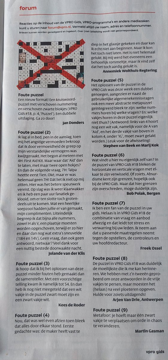 Wahahaha. Hilarisch. De hele ingezonden brieven-pagina van de <a href="/vprogids/">VPRO Gids</a> vol met brieven over de puzzel :-)