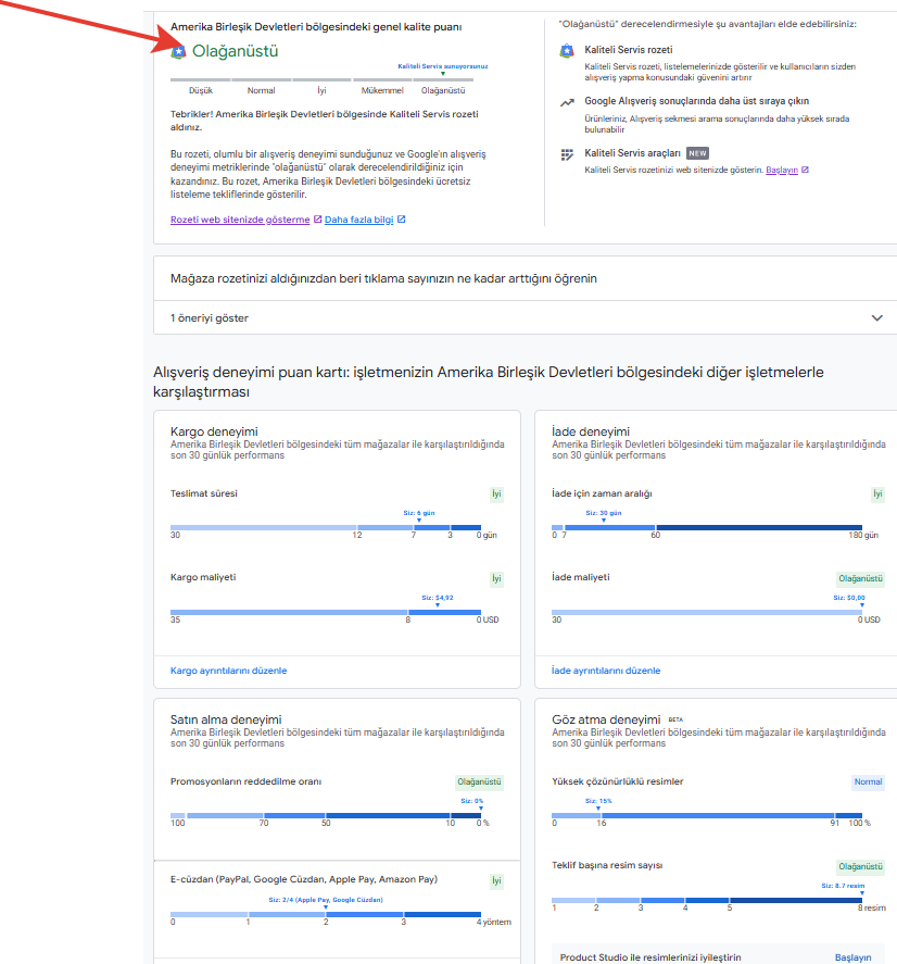 Merchant Center mağaza puanını optimize etmek, e-ticaret siteleri için hem SEO hem de ücretli reklamlar tarafında büyük kazançlar sağlayabilir. 

Bu durum yalnızca kullanıcıların alışveriş yapma güvenini artırmakla kalmaz, aynı zamanda Alışveriş sekmesinde de daha üst sıralarda