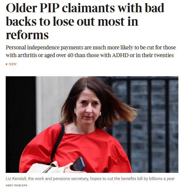 BenClaimant's tweet photo. "Some people suggest this benefit reform targets young people or solely affects people with mental health conditions - that is certainly not the case when we look at the data".

Cancer: 33% will lose PIP
Cerebral palsy: 25% 
Multiple sclerosis: 50%

https://t.co/3rMeh54B87 https://t.co/DNtq5lgq27