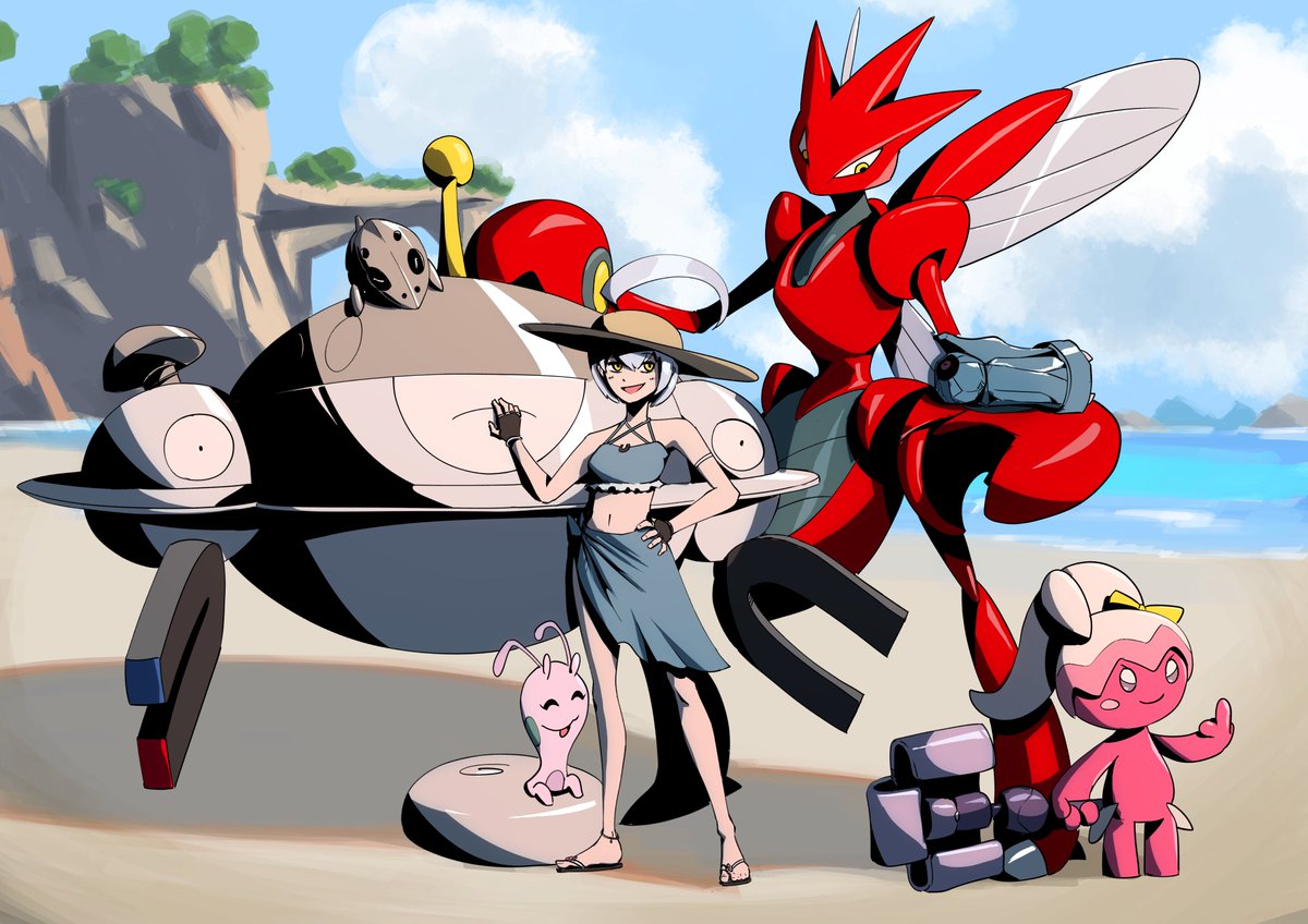 Magnetika (My Pokemon OC) with her full team on vacation at the Sunspot Isles! Created for the Sunburn Showdown OCT!

#pokemon #pokemonart #ocart #oct
